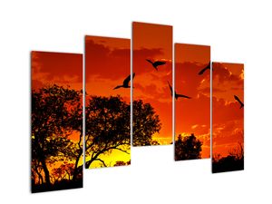 Slika - zalazeće sunce s pticama